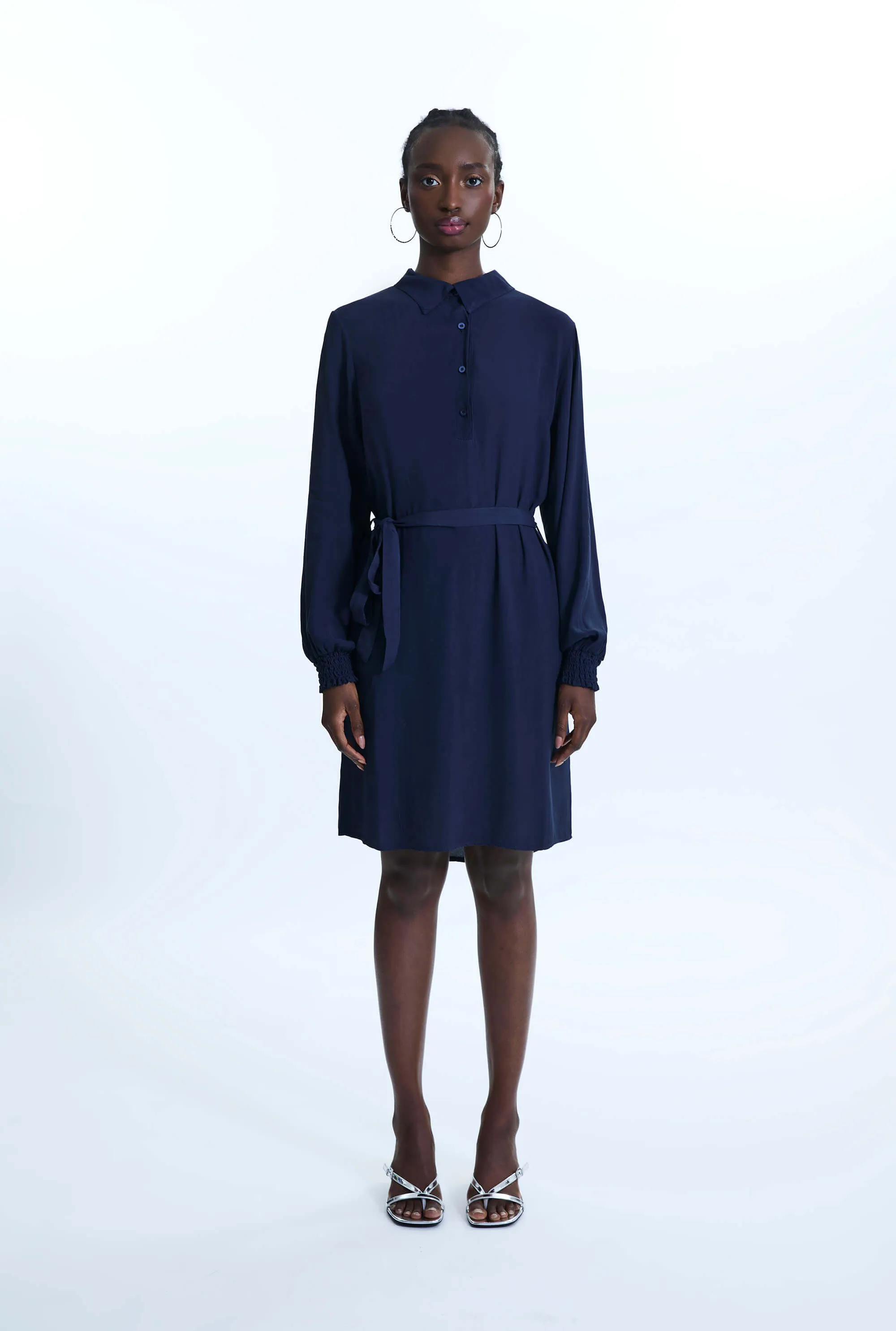 Shirt Collar Belted Dress