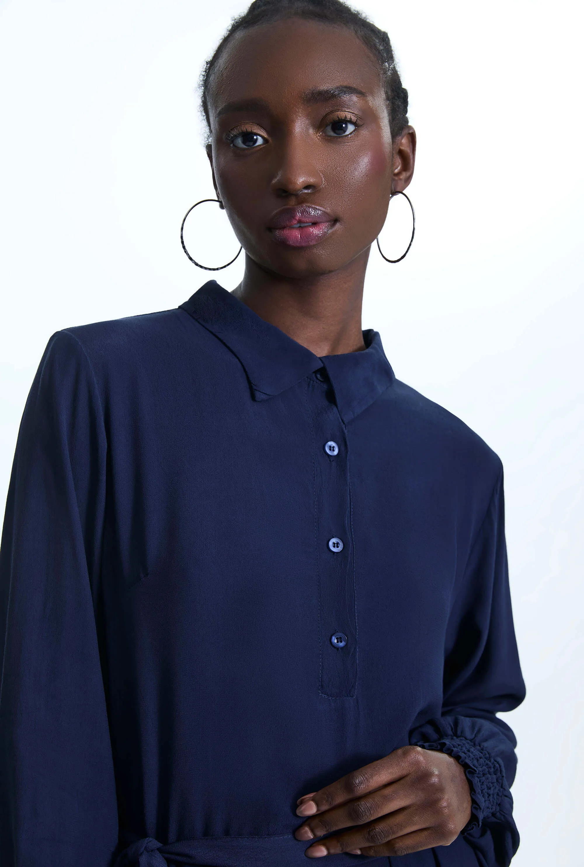 Shirt Collar Belted Dress