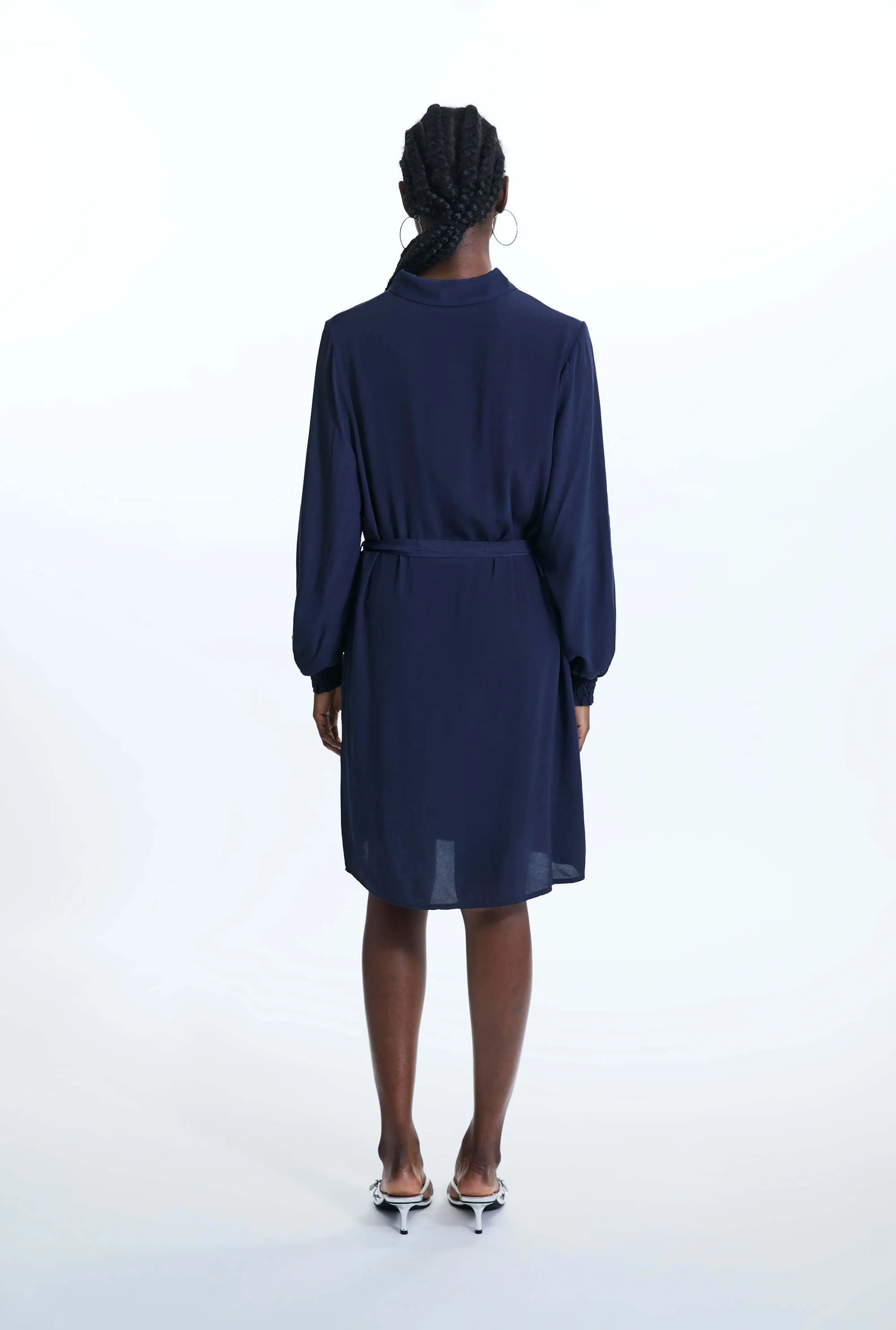 Shirt Collar Belted Dress