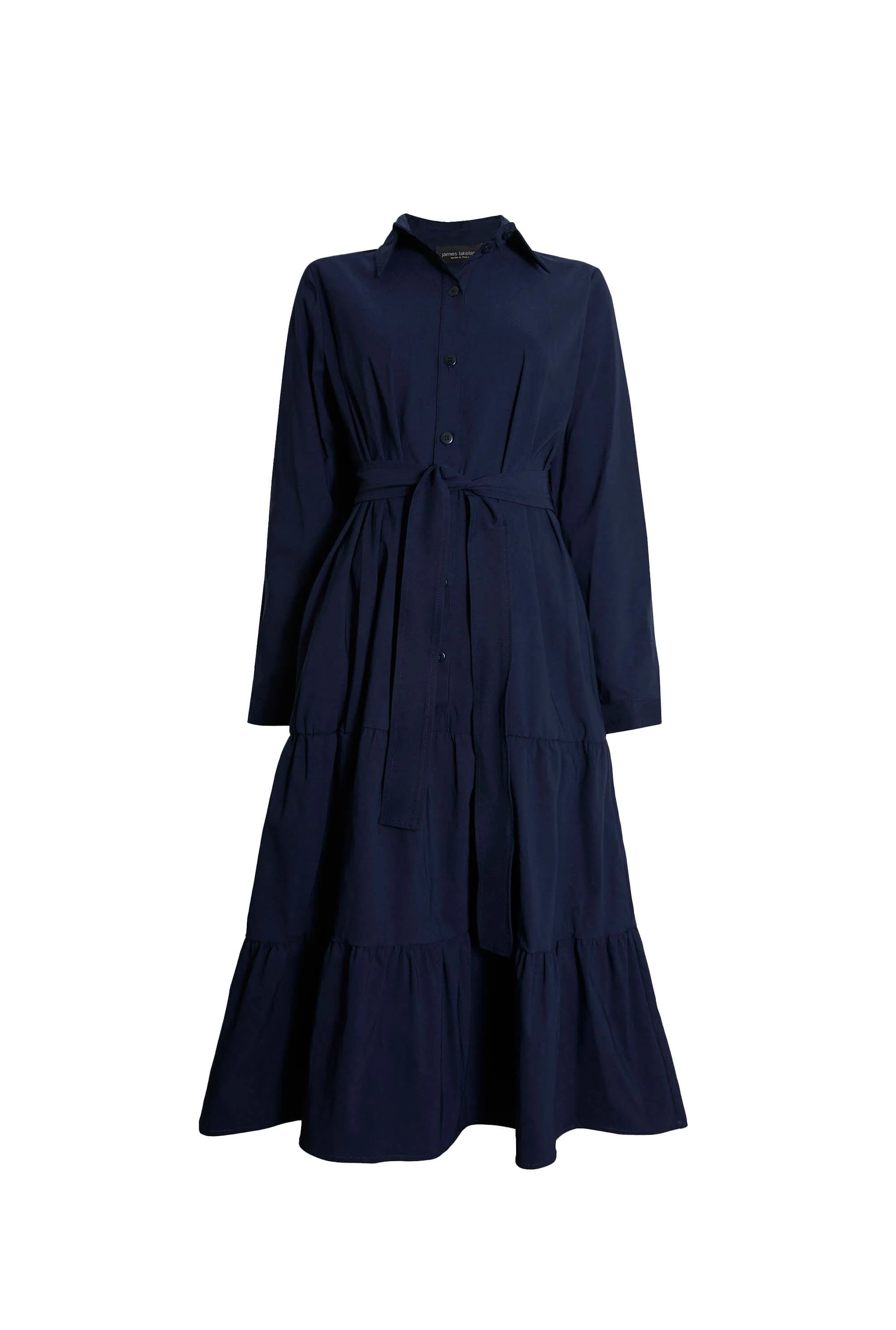 Shirt Collar Tiered Midi Dress