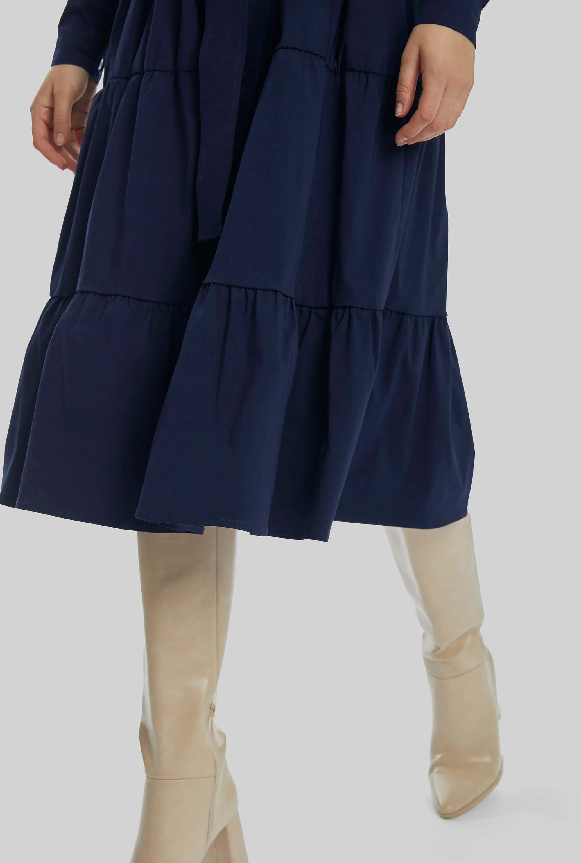 Shirt Collar Tiered Midi Dress
