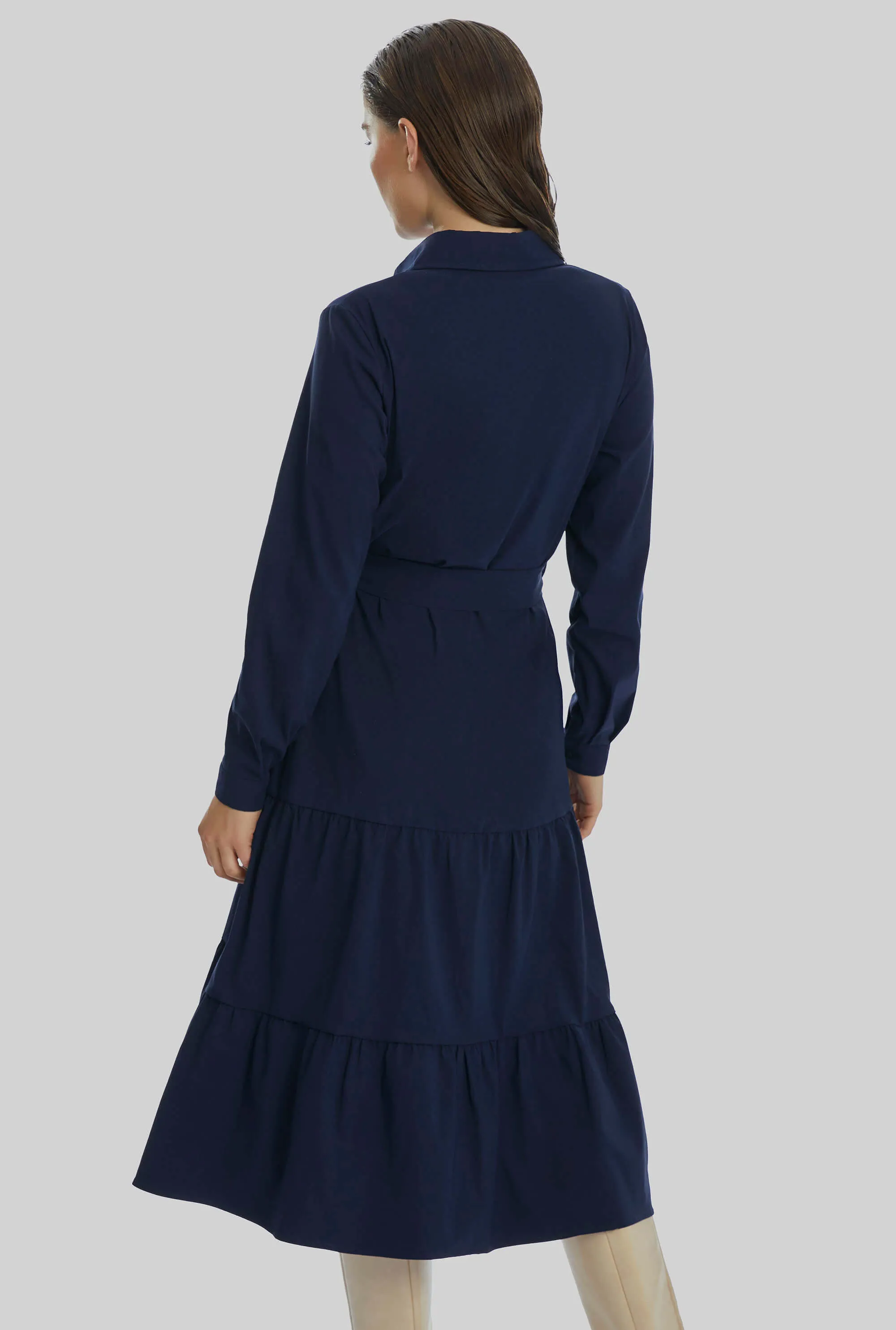 Shirt Collar Tiered Midi Dress