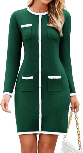 Simplee Womens Bodycon Sweater Dress Long Sleeve Mini Dress Fall Casual Knitted Short Party Dresses