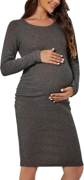 Smallshow Women's Knit Maternity Dress Long Sleeve Pregnancy Clothes