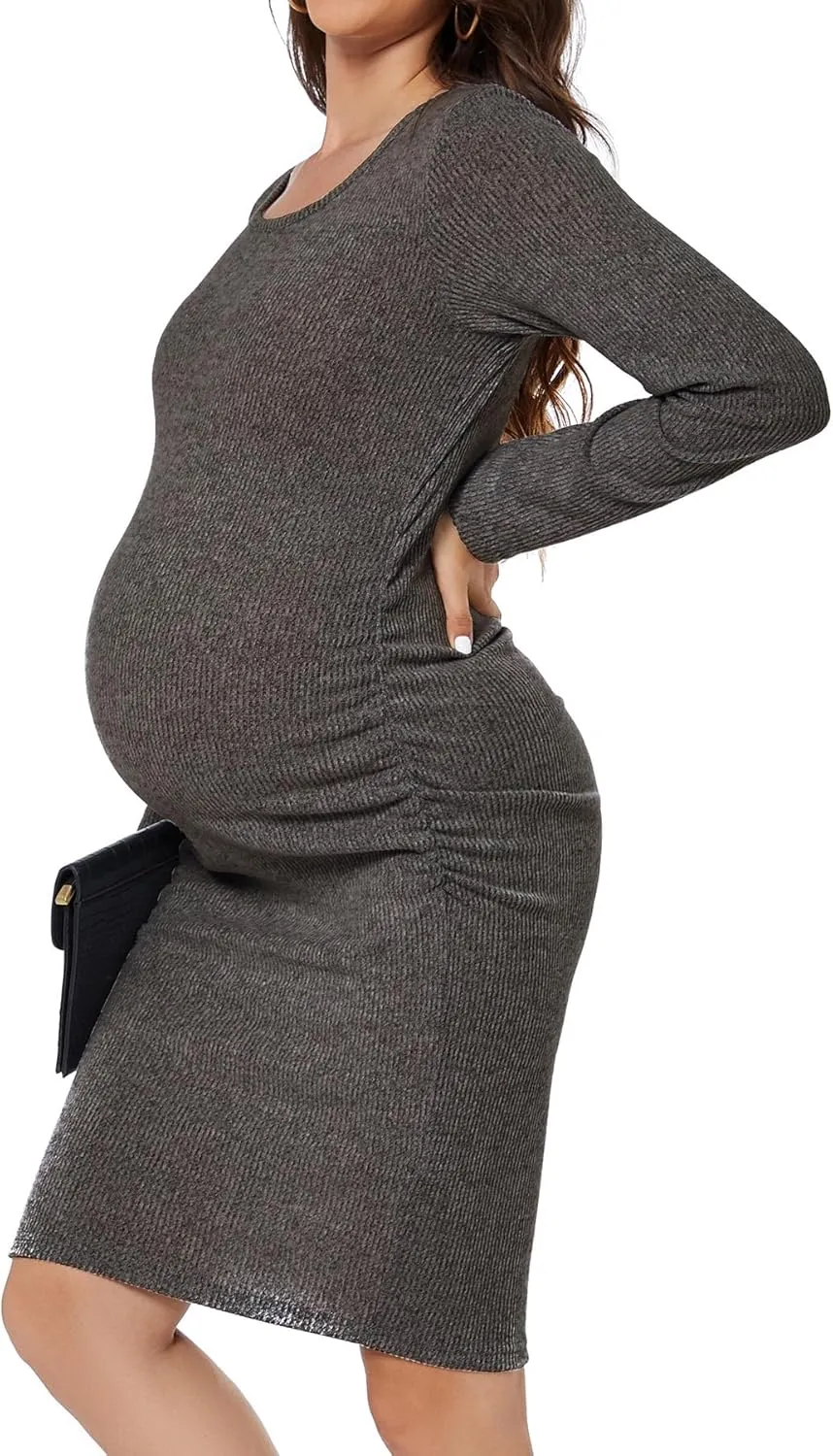 Smallshow Women's Knit Maternity Dress Long Sleeve Pregnancy Clothes
