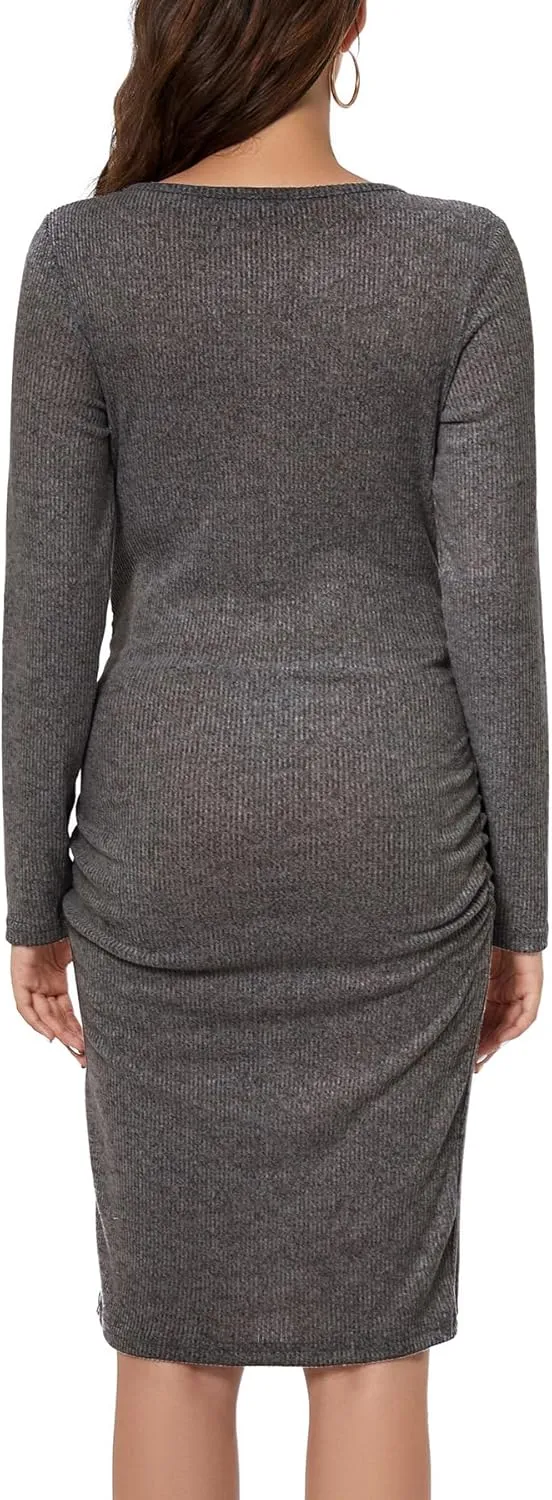 Smallshow Women's Knit Maternity Dress Long Sleeve Pregnancy Clothes