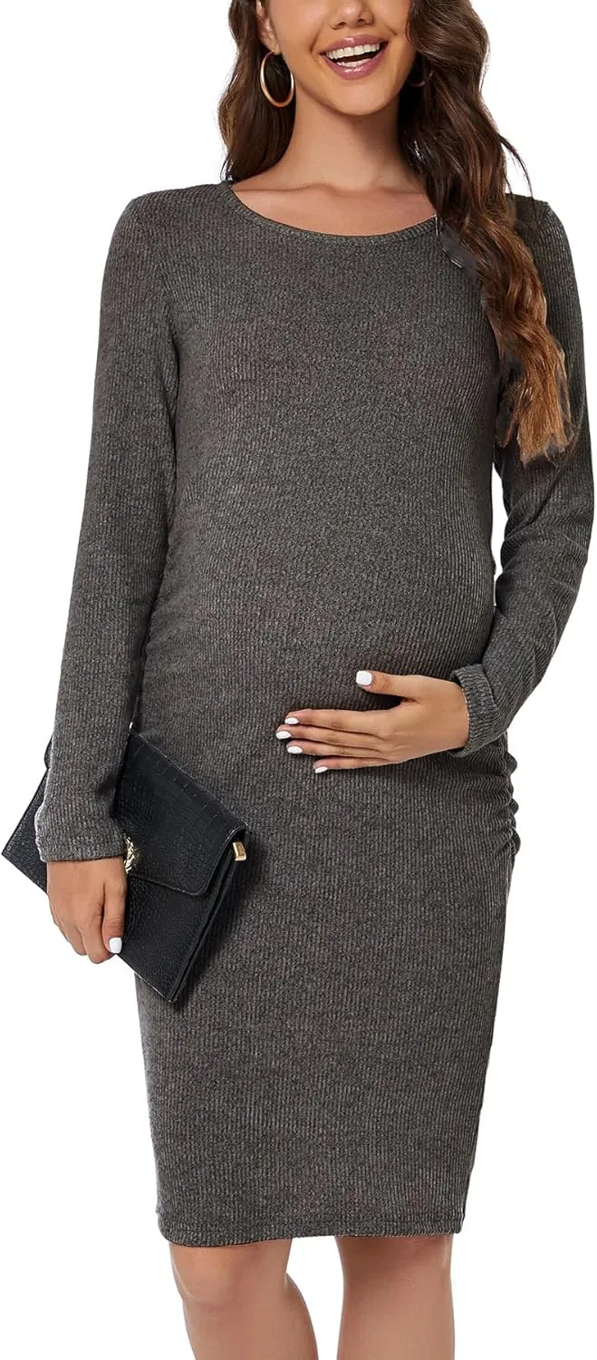 Smallshow Women's Knit Maternity Dress Long Sleeve Pregnancy Clothes