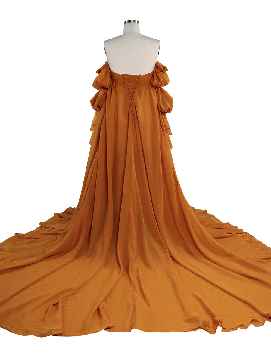 Solid Color Silk Organza Maternity/ Non Maternity Gown for Photoshoot Detachable Sleeves Fancy Photography Photo Shoot Dress Props YW221105