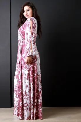 Splattered Tie Dye Slit Sleeves Maxi Dress