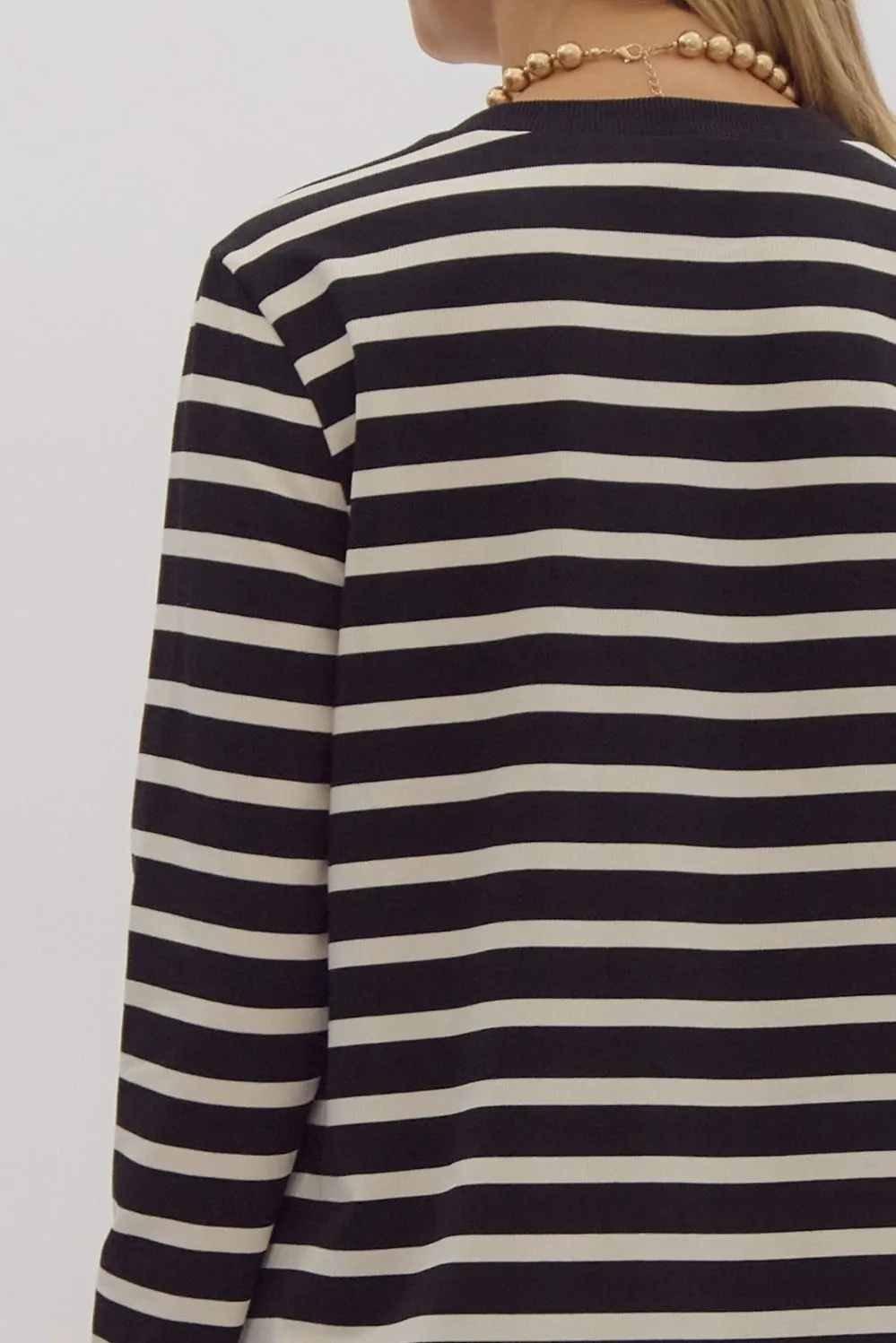 Stripe Print Round Neck Long Sleeve Midi Dress