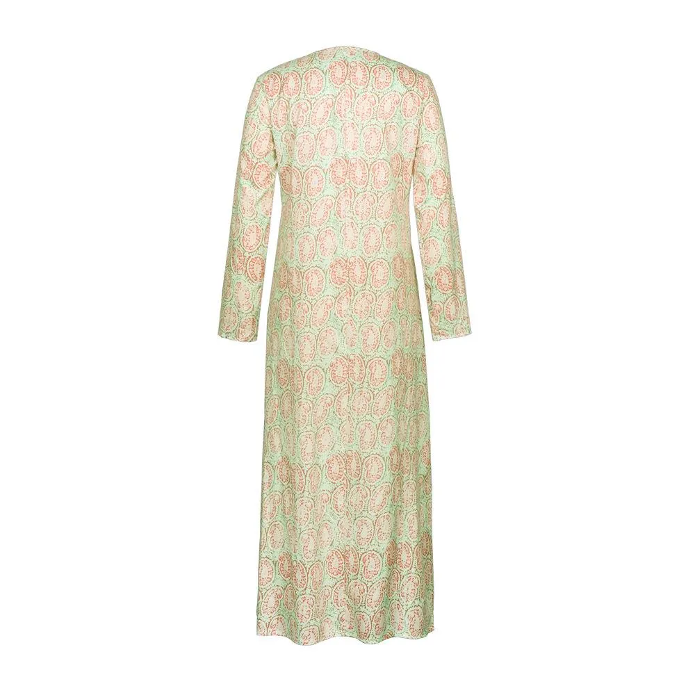 Summer new European and American hot sale explosion sexy V-neck long-sleeved dress solid color print long skirt female