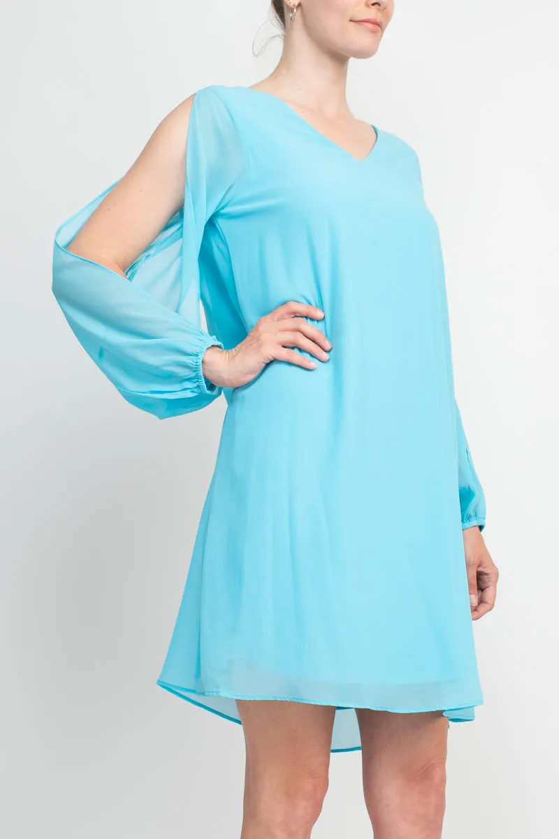 Tash   Sophie V-Neck Slit Long Sleeve Tie Back Solid Chiffon Dress