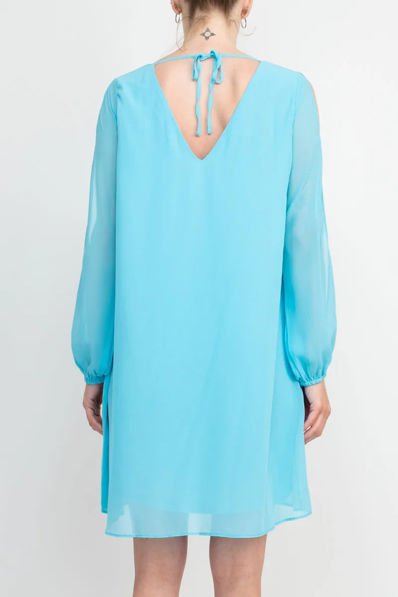 Tash   Sophie V-Neck Slit Long Sleeve Tie Back Solid Chiffon Dress