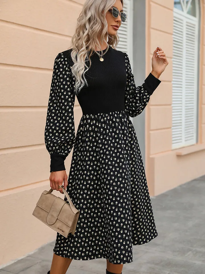 TEEK - Black Round Neck Long Sleeve Dress