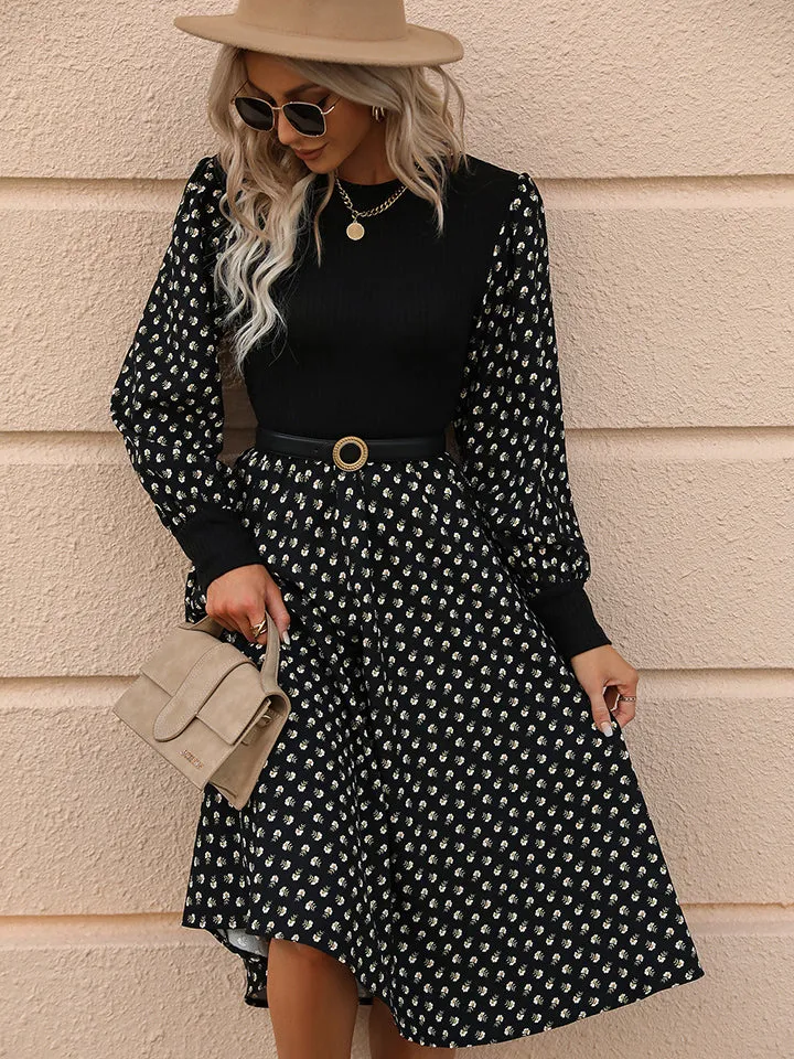 TEEK - Black Round Neck Long Sleeve Dress