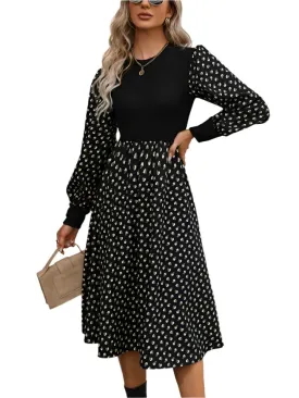 TEEK - Black Round Neck Long Sleeve Dress