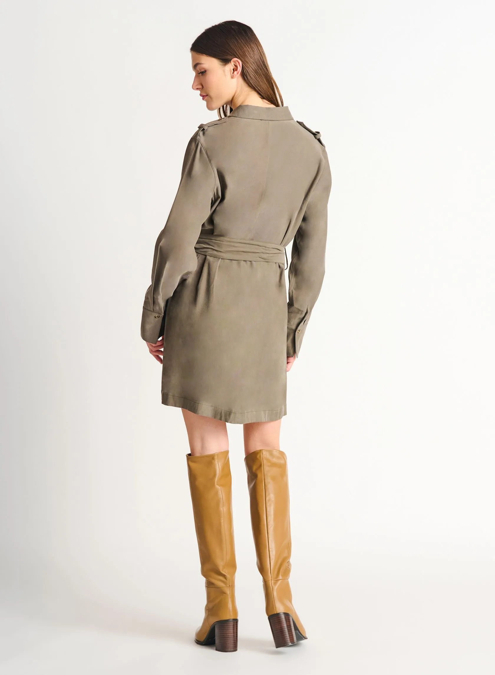 Tencel utility dress in Soft Khaki