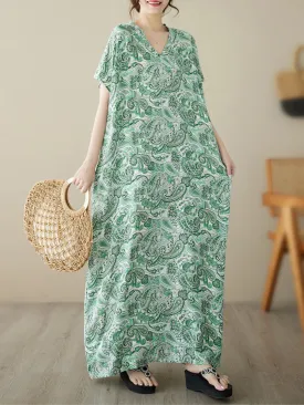 The Lost Heart Women's Cotton V-neck Floral A-line Dress