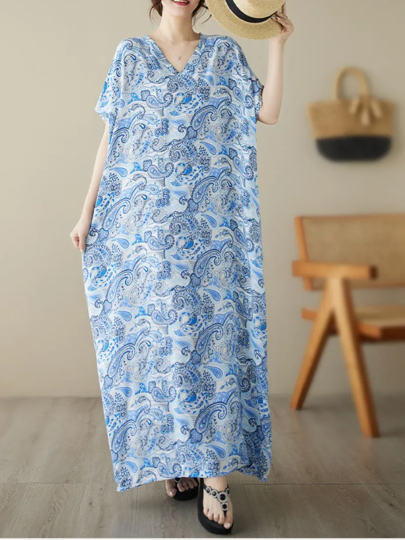 The Lost Heart Women's Cotton V-neck Floral A-line Dress