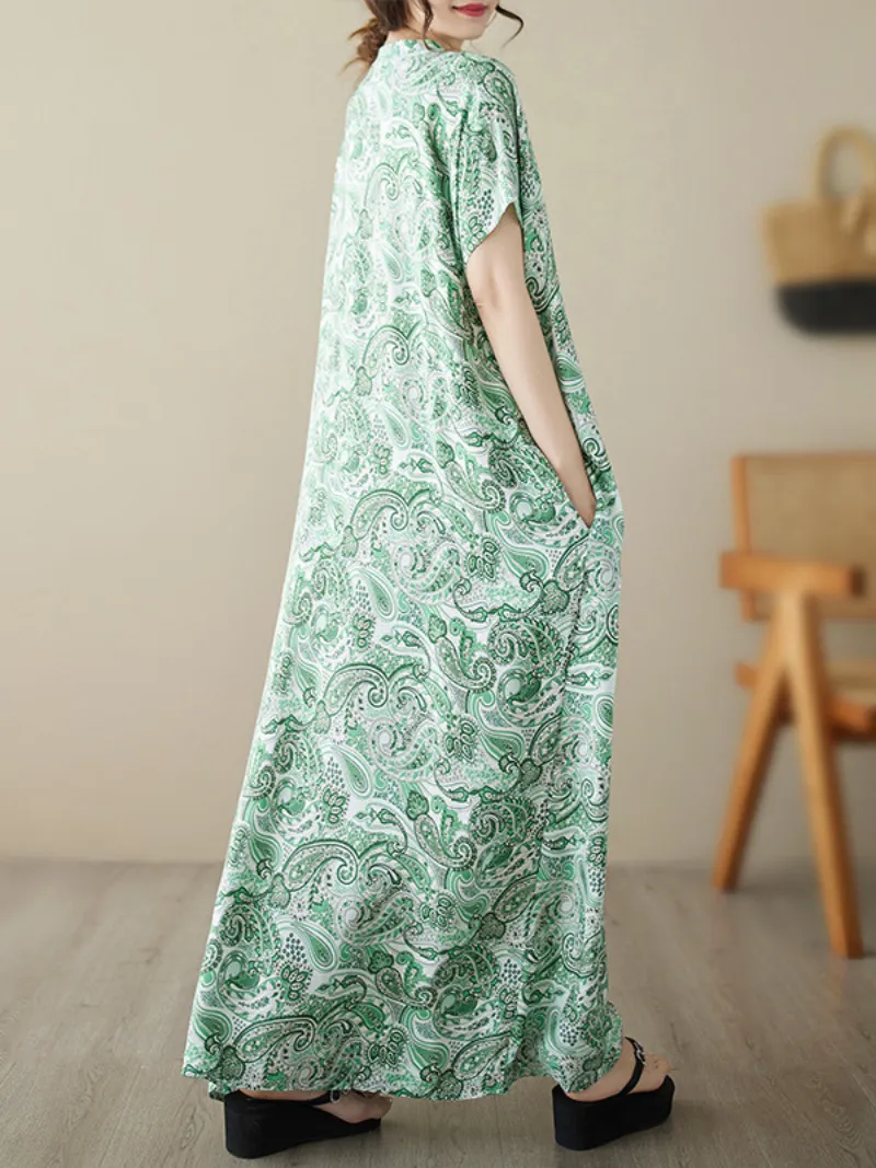 The Lost Heart Women's Cotton V-neck Floral A-line Dress