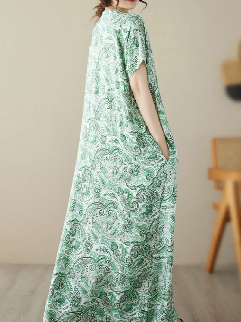 The Lost Heart Women's Cotton V-neck Floral A-line Dress