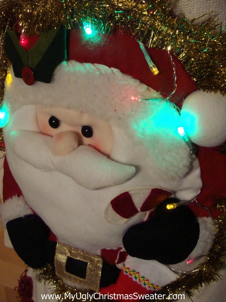 Ugly Christmas Sweater Party Tacky Dress with Puffy Santa and Lights (d55)