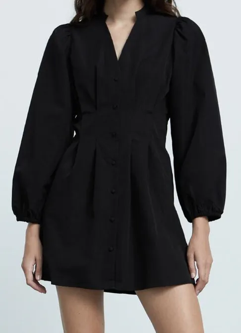 V-Neck Waisted Long Sleeve Dress