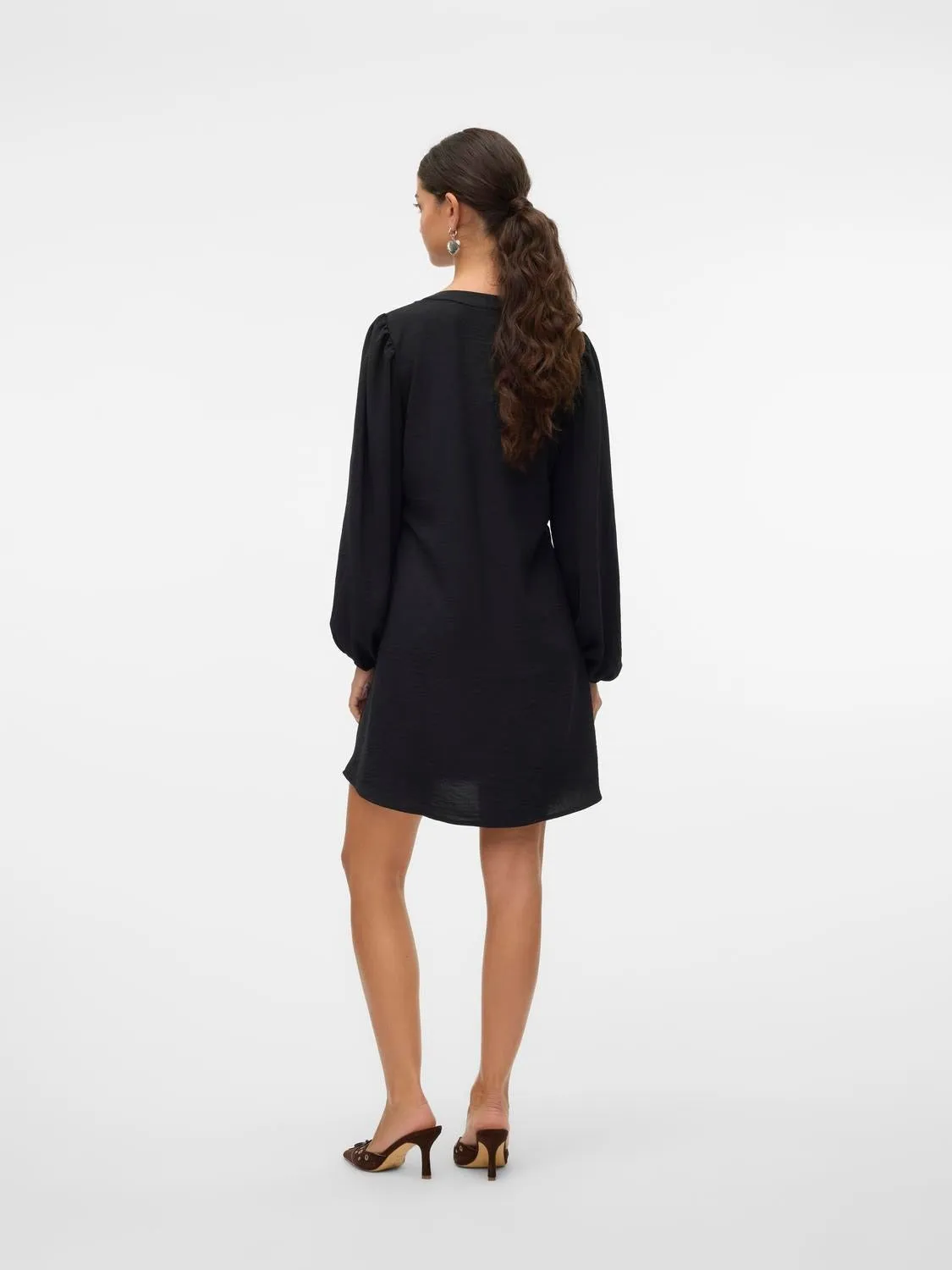 V-Neck Waisted Long Sleeve Dress