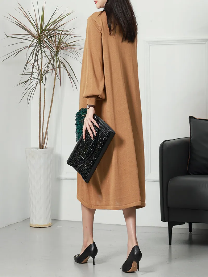 Vintage Party Wear Round Neck knitted Midi-Dress