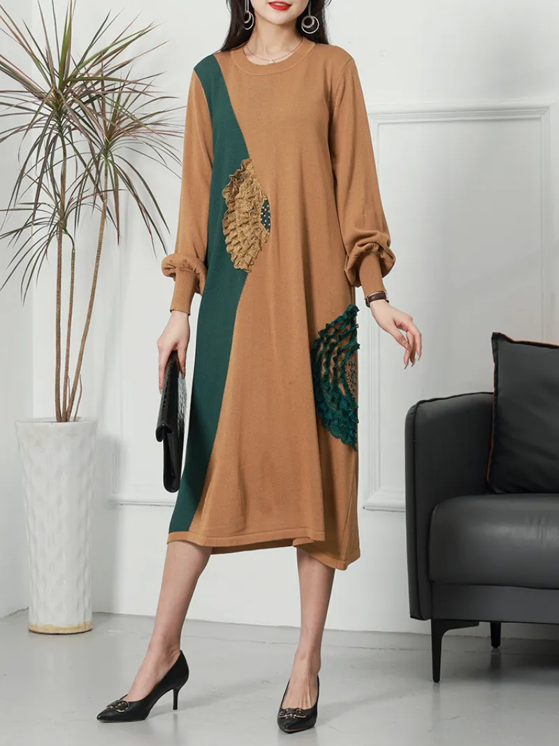 Vintage Party Wear Round Neck knitted Midi-Dress