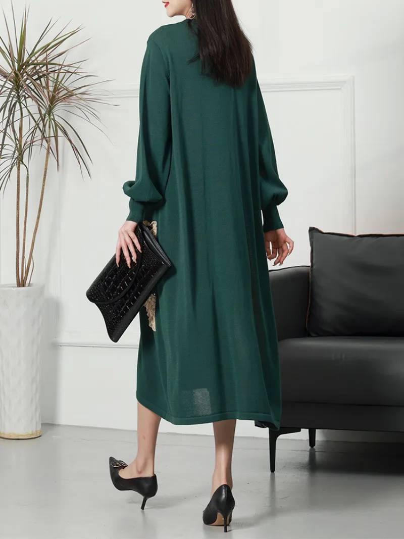 Vintage Party Wear Round Neck knitted Midi-Dress