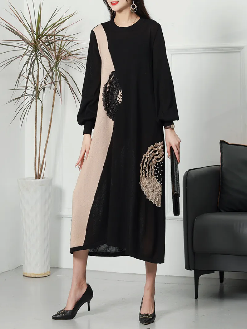 Vintage Party Wear Round Neck knitted Midi-Dress