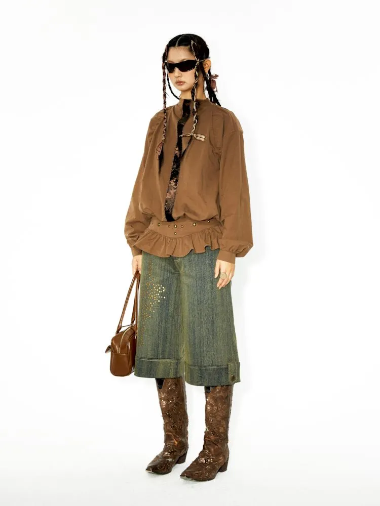 Waist Cinching Lace Hem Shirt【s0000006267】