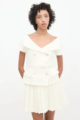 White Belted Tweed Midi Dress