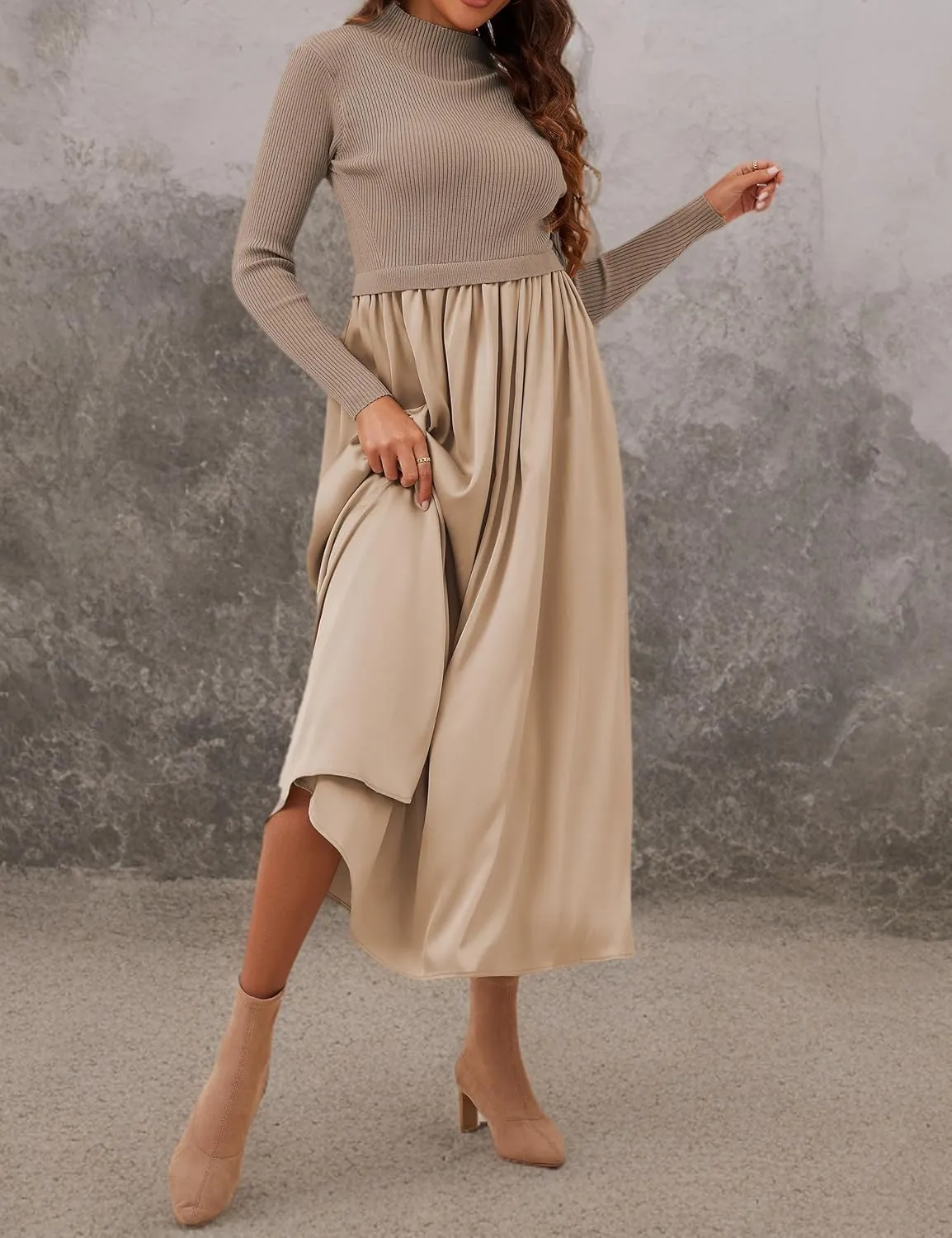 Women Turtle Neck Maxi Dress Long Sleeve Knit Sweater Dresses Turtleneck Winter Dress Flowy Slim Fit Fall Jumper Dress