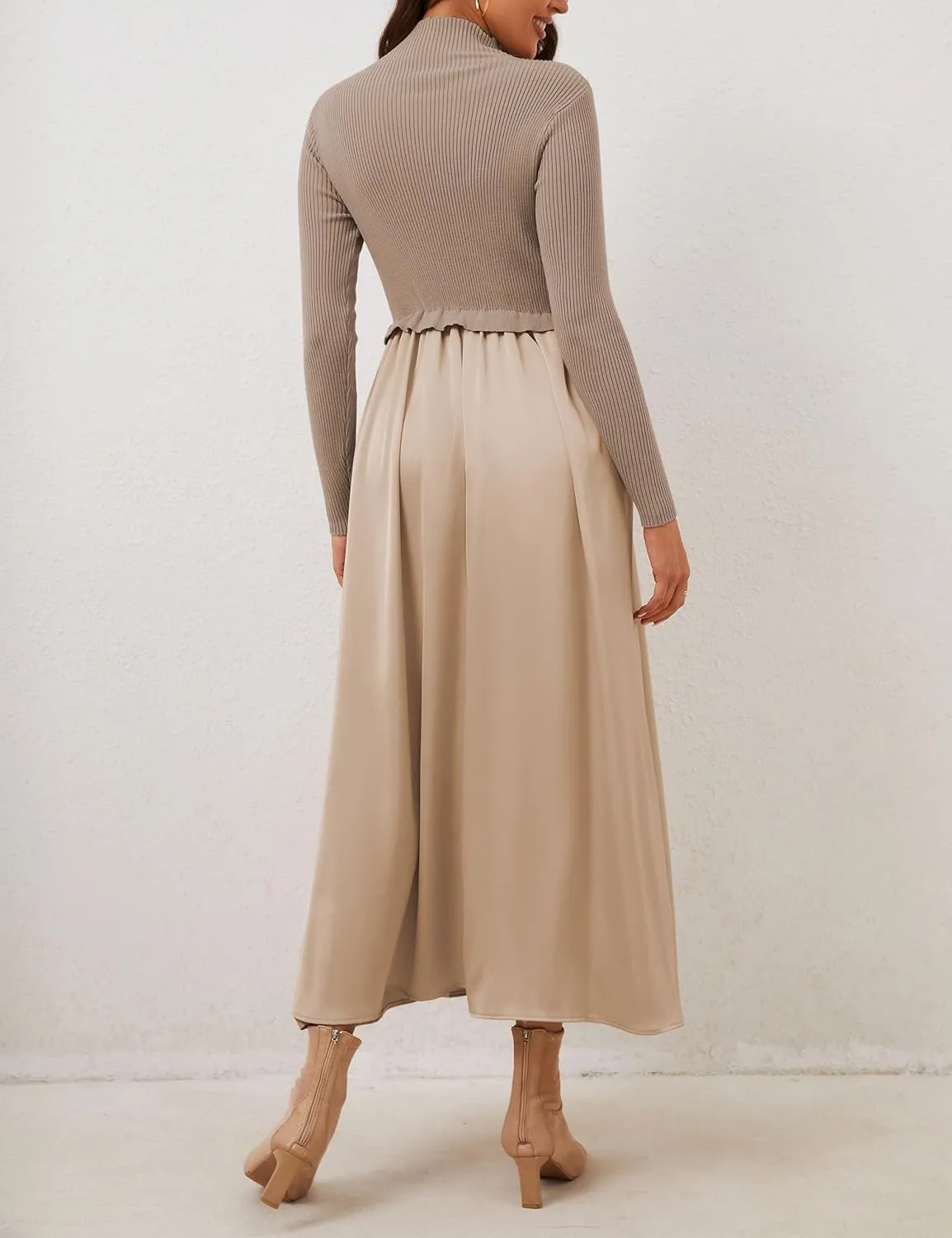 Women Turtle Neck Maxi Dress Long Sleeve Knit Sweater Dresses Turtleneck Winter Dress Flowy Slim Fit Fall Jumper Dress