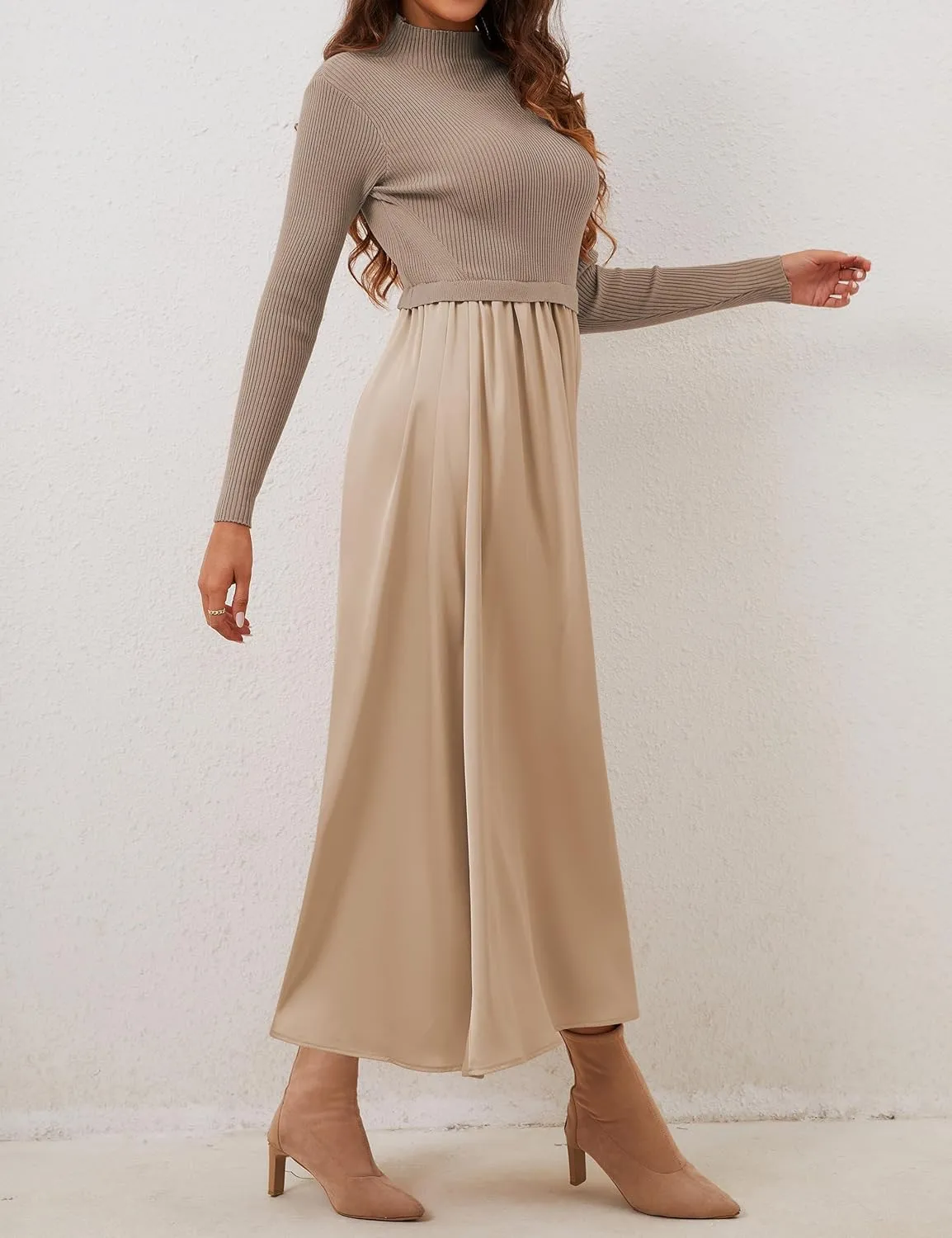 Women Turtle Neck Maxi Dress Long Sleeve Knit Sweater Dresses Turtleneck Winter Dress Flowy Slim Fit Fall Jumper Dress