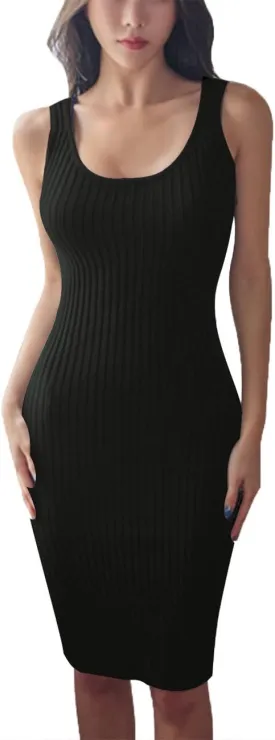 Women's Basic Ribbed Sundress Stretchy Bodycon Casual Midi Tank Dress