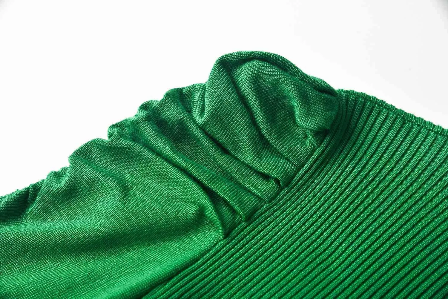 Womens Sweater Dresses Ribbed Puff Sleeve Midi Dress Winter Mock Neck